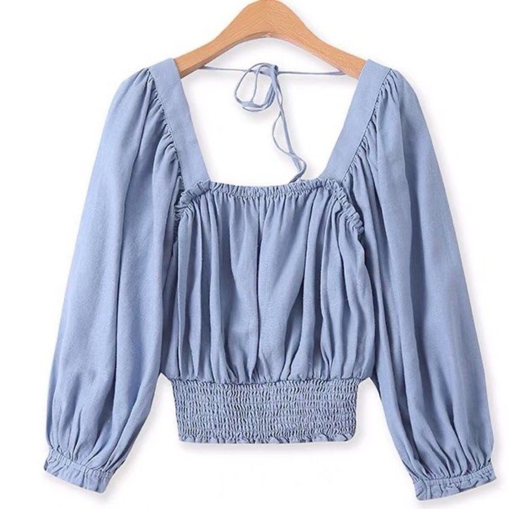 Forever 21 Square Neck Puff-Sleeves Crop Top